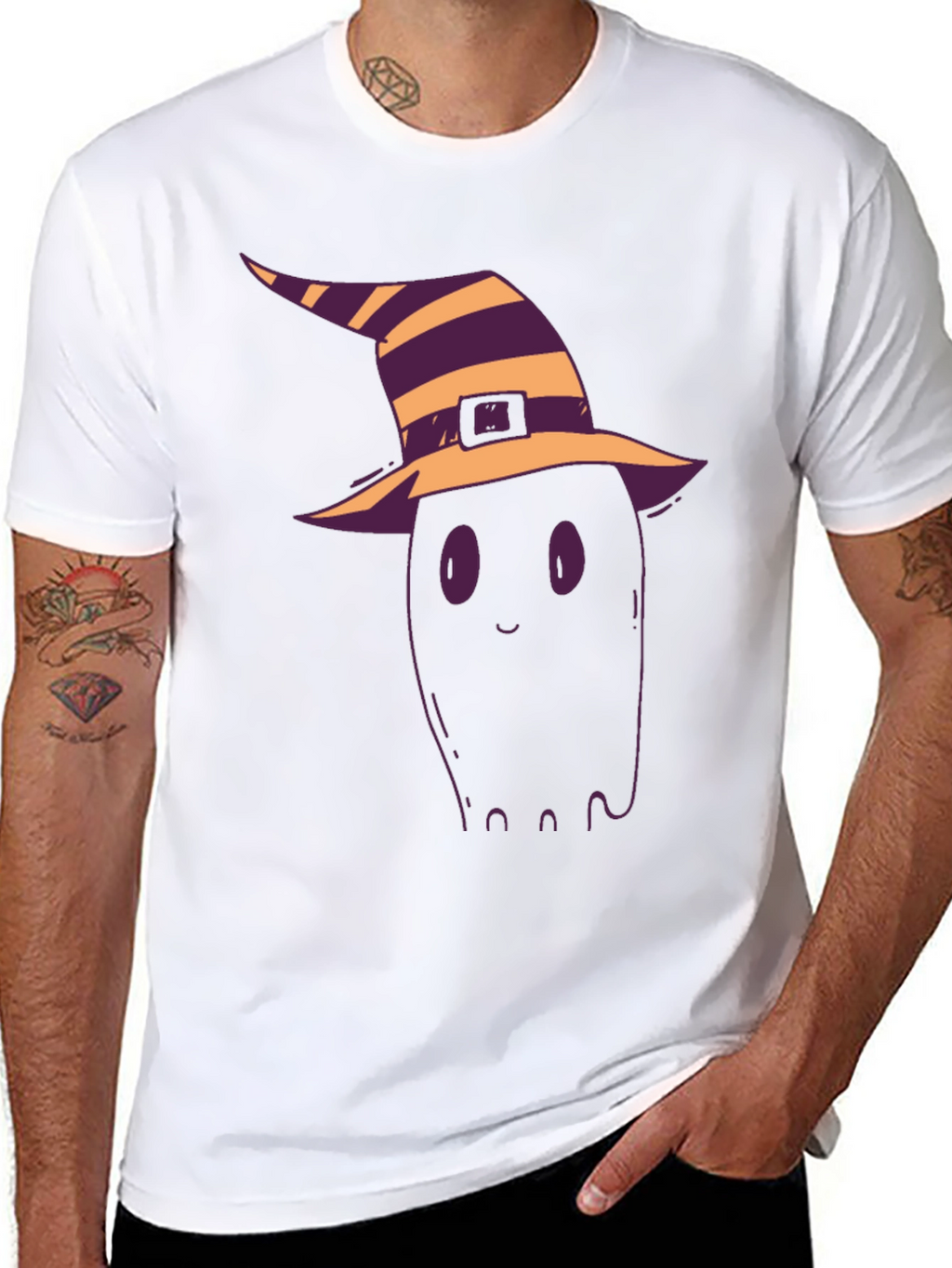 Halloween Ghost Witch Hat Black T-Shirt