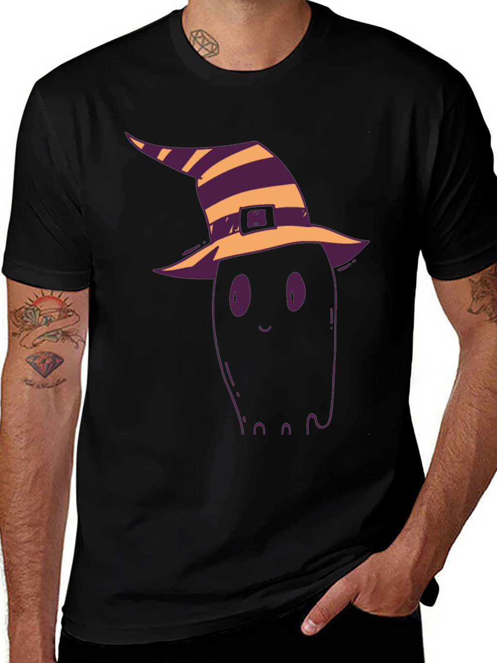 Halloween Ghost Witch Hat Black T-Shirt