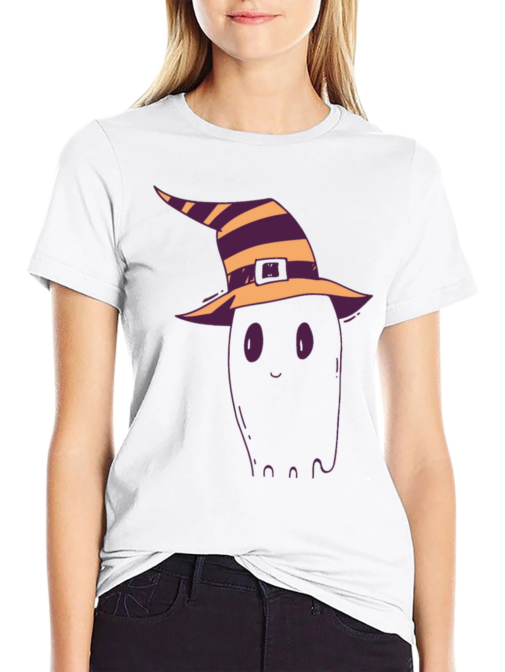 Halloween Ghost Witch Hat Black T-Shirt
