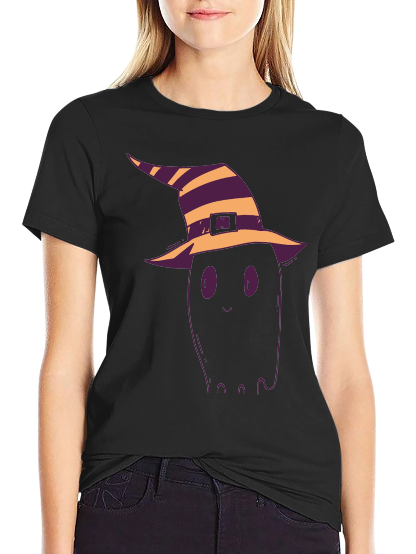 Halloween Ghost Witch Hat Black T-Shirt