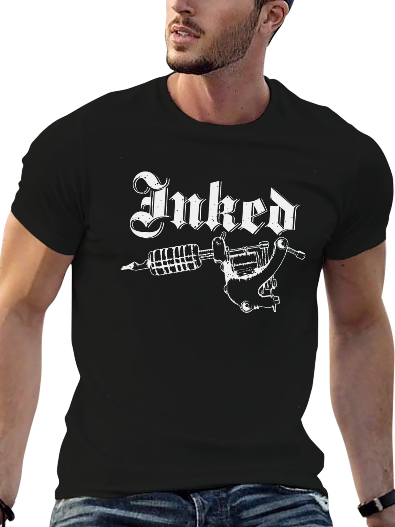 Inked Tattoo Machine Graphic Tee - Black Cotton T-Shirt