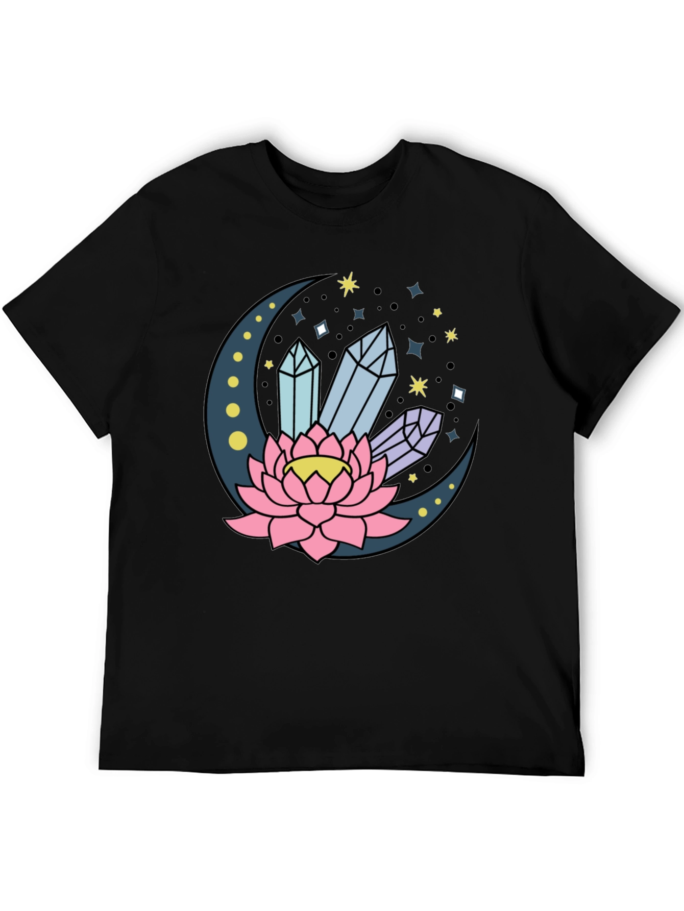 Moon Lotus Crystal T-Shirt - Celestial Design
