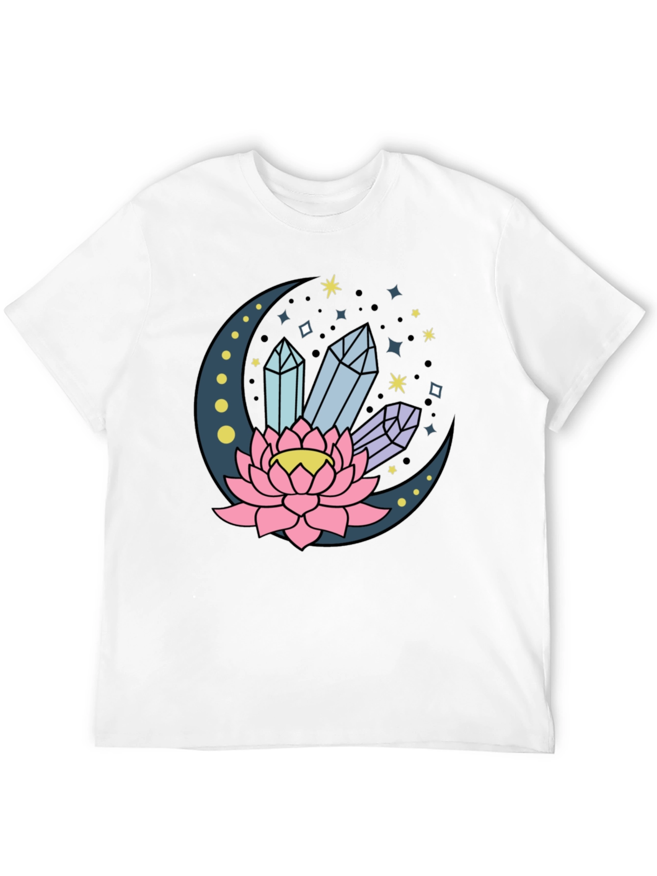 Moon Lotus Crystal T-Shirt - Celestial Design