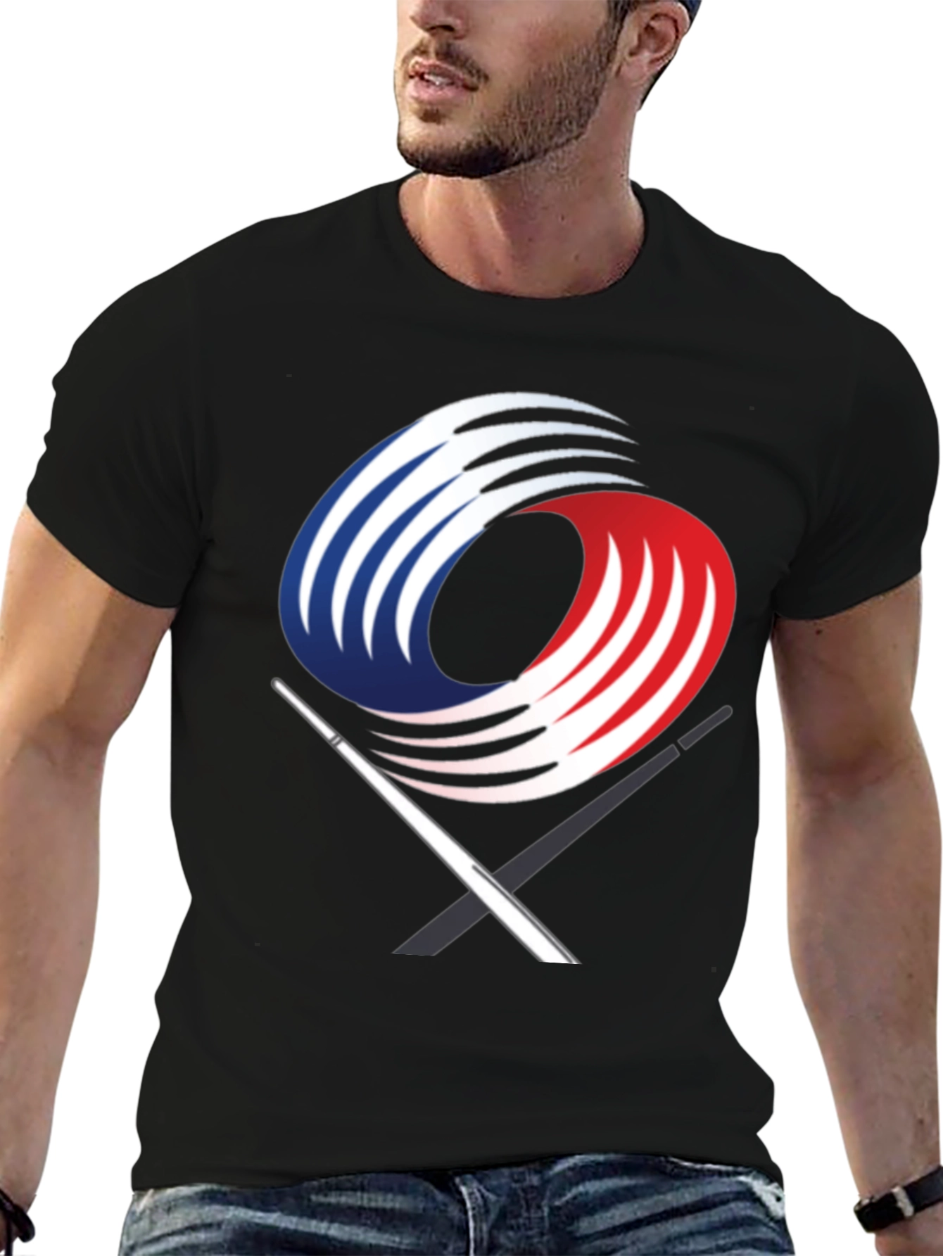 Black Graphic Tee with Abstract Martial Arts Design