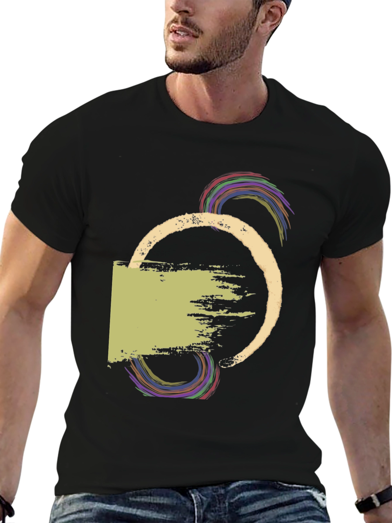 Abstract Graphic Print Mens Black T-Shirt