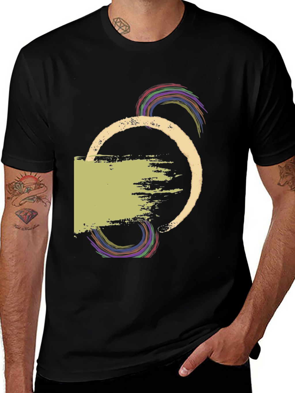Abstract Graphic Print Mens Black T-Shirt