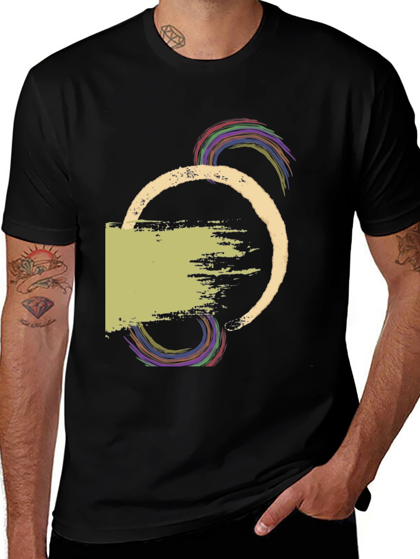 Abstract Graphic Print Mens Black T-Shirt