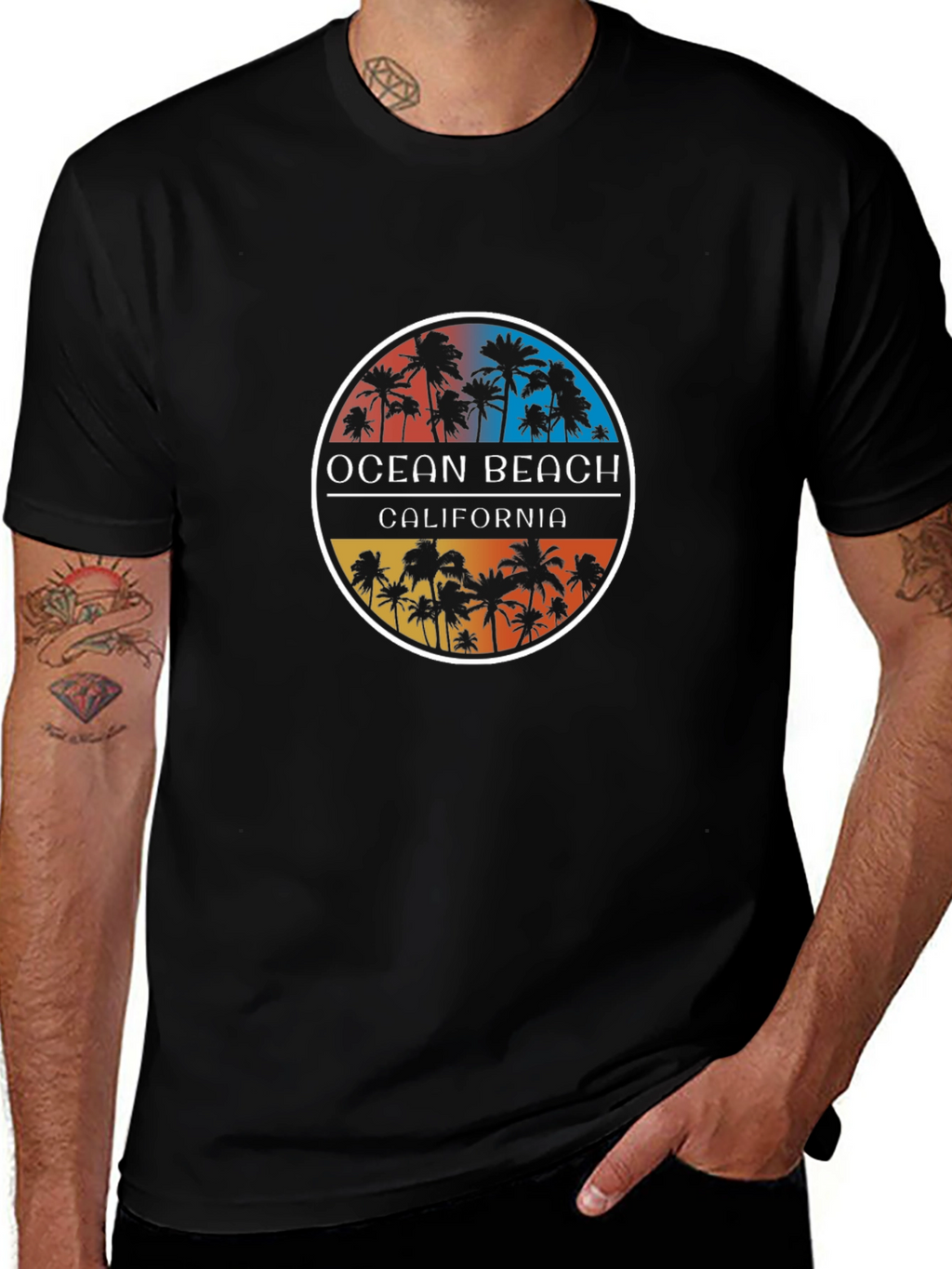 Ocean Beach California Palm Tee - Black