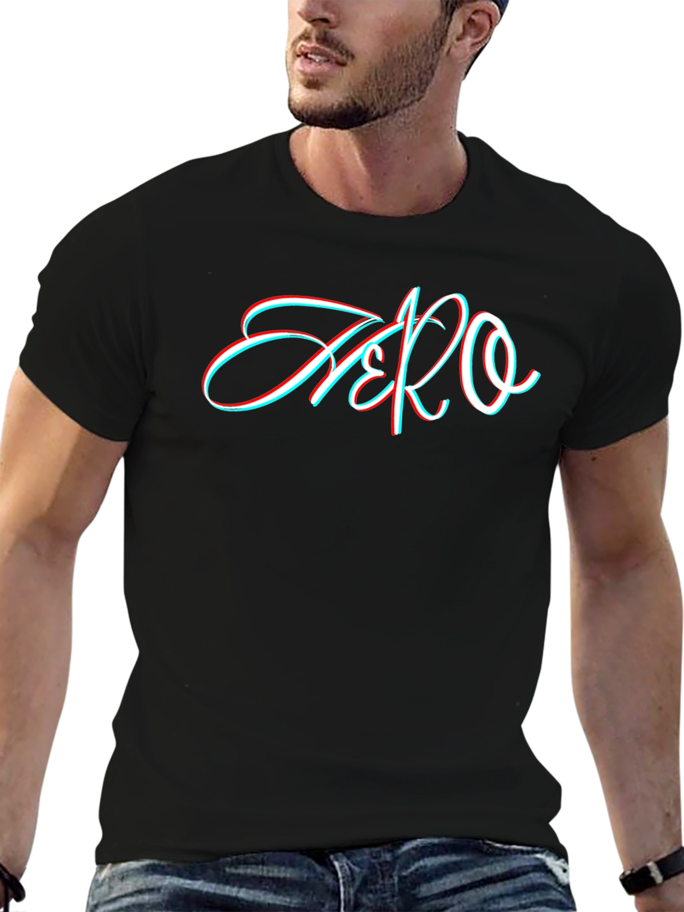 Stylish Black T-Shirt with 3D Style Zero Graphic