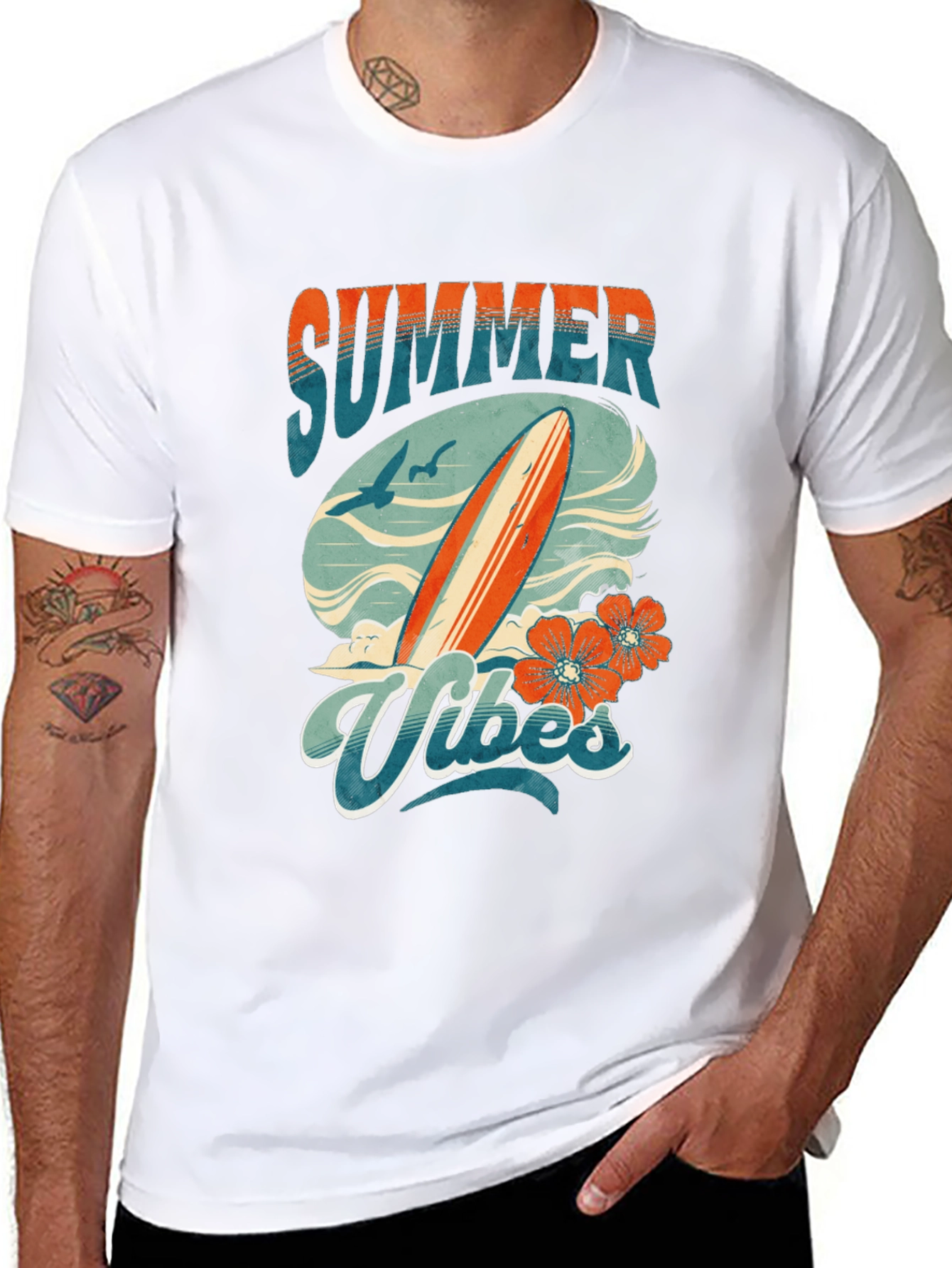 Summer Vibes Graphic Tee - Surfboard Design