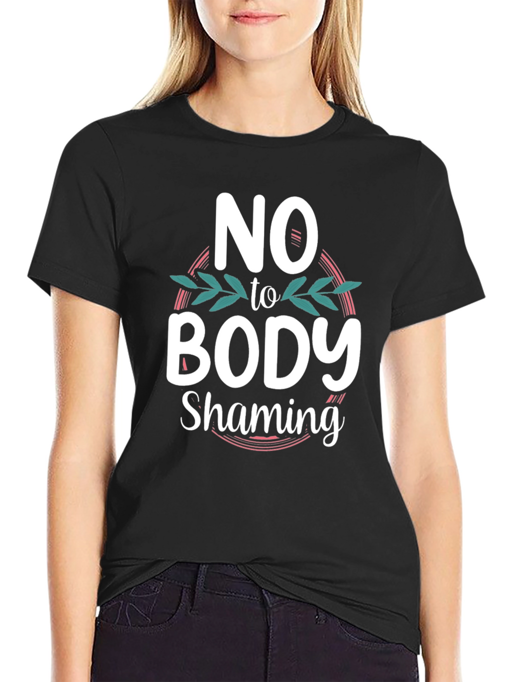 No to Body Shaming Black Graphic T-Shirt