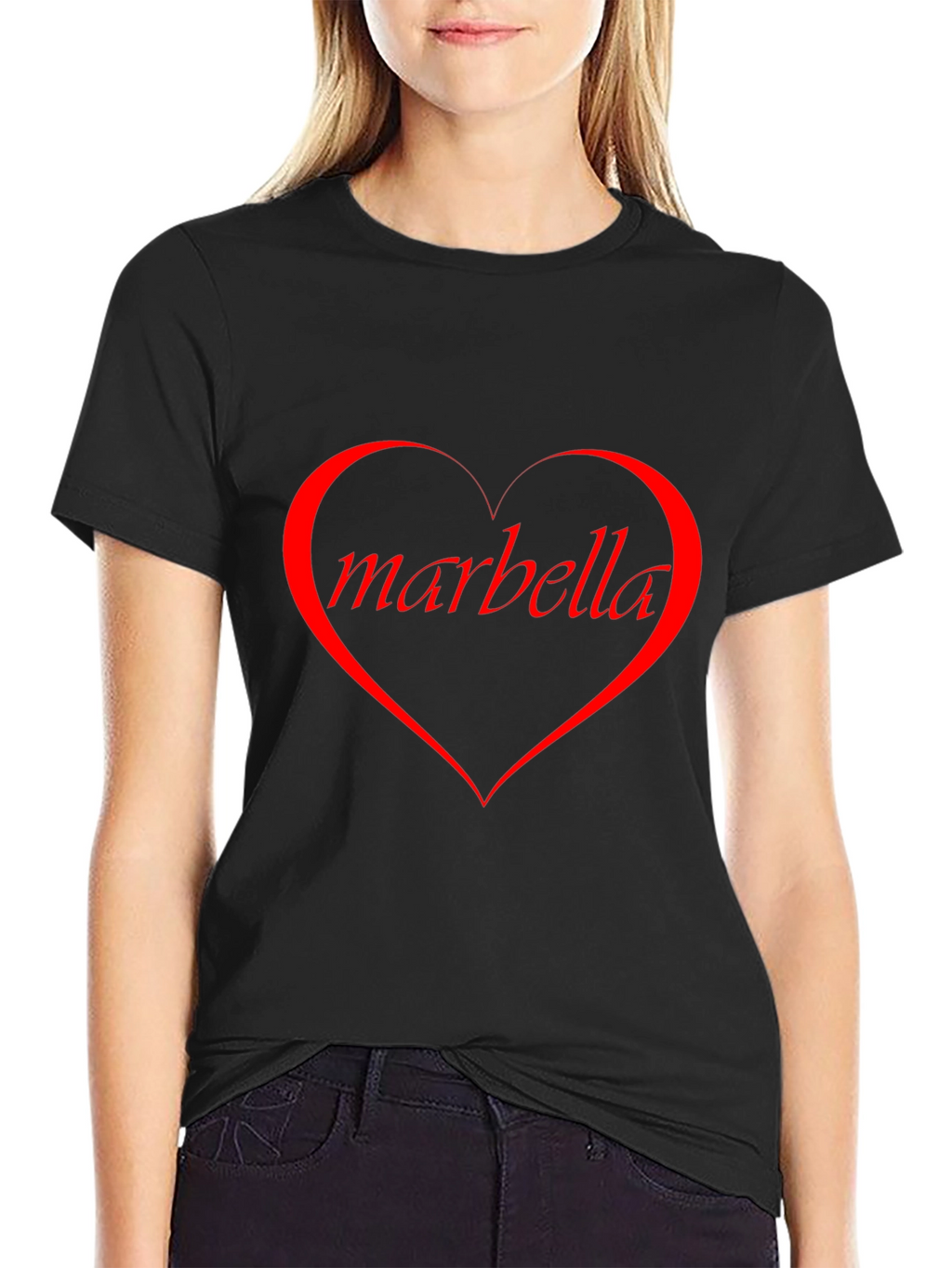 Marbella Heart Graphic Tee - Stylish Black T-Shirt