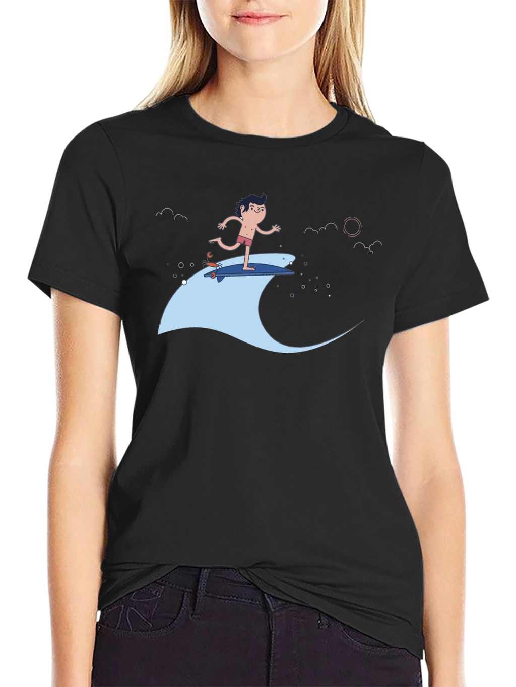 Surfer Dude Black T-Shirt - Cool Graphic Tee