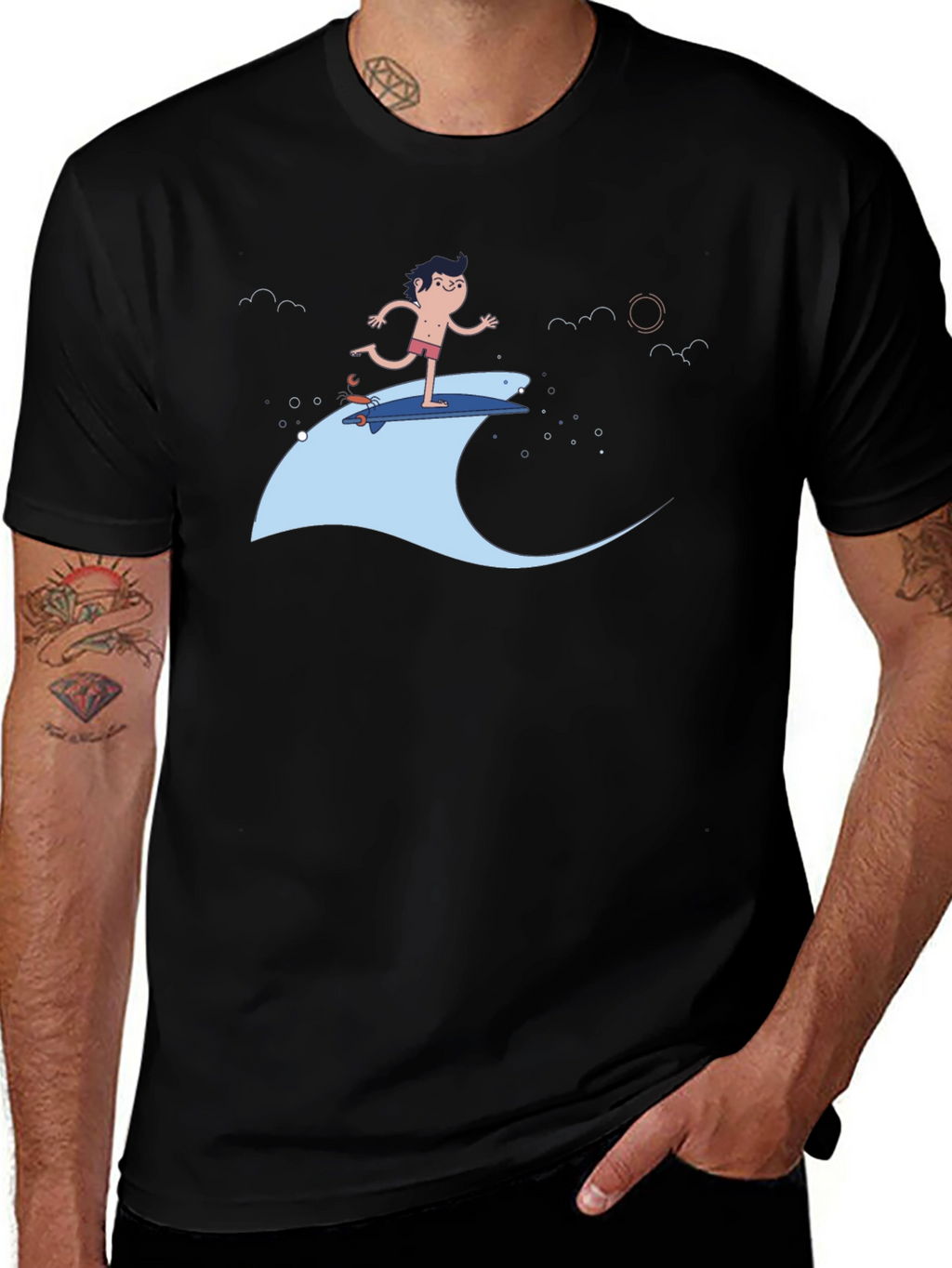 Surfer Dude Black T-Shirt - Cool Graphic Tee