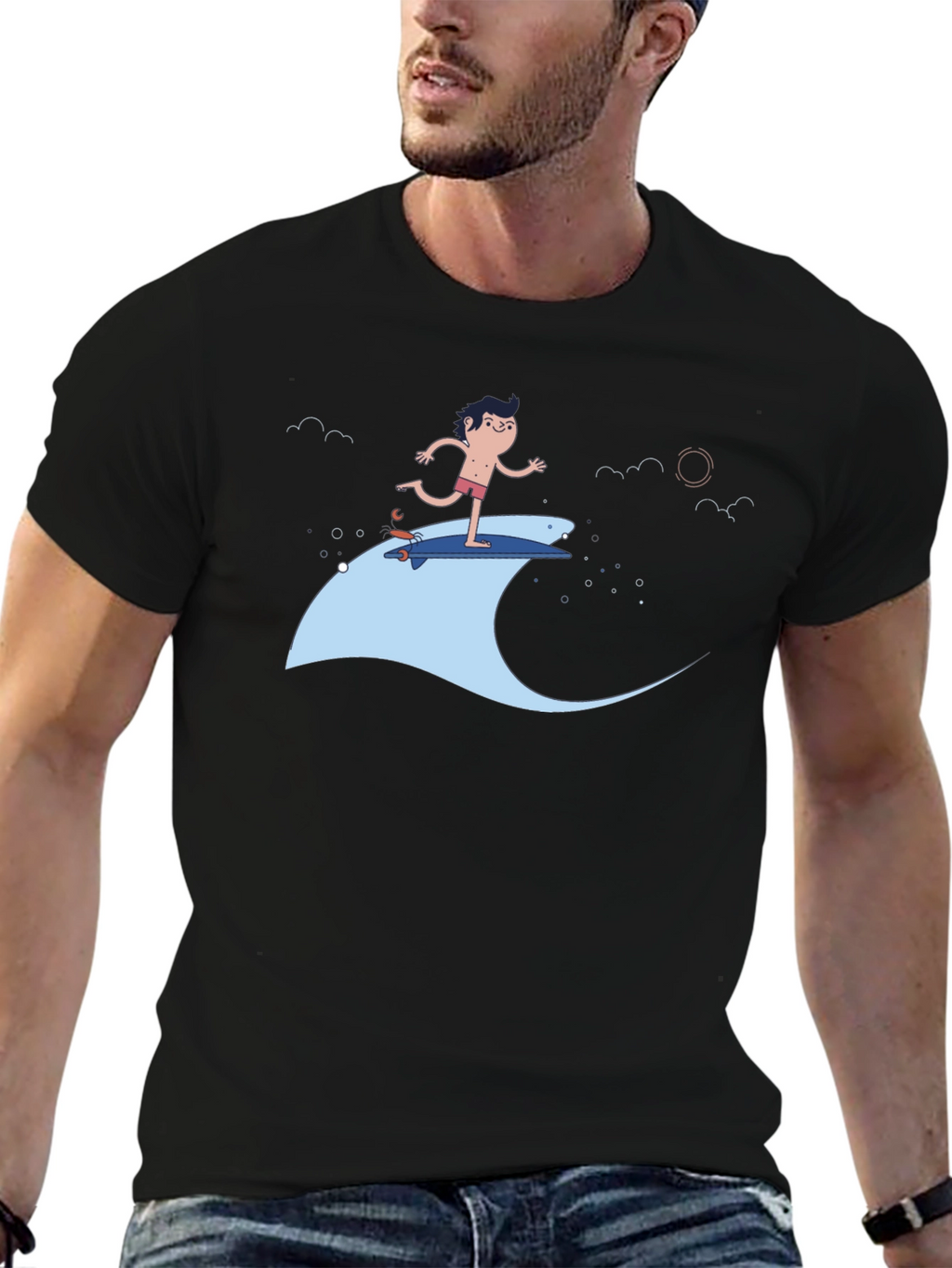 Surfer Dude Black T-Shirt - Cool Graphic Tee