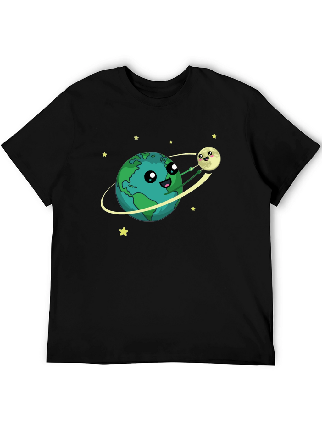 Earth & Moon Cartoon Graphic Black T-Shirt