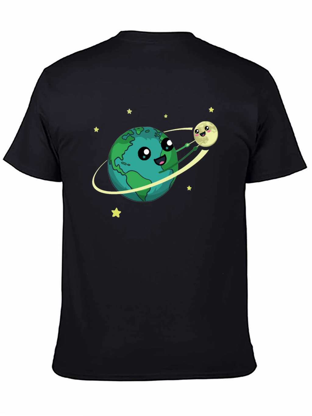 Earth & Moon Cartoon Graphic Black T-Shirt