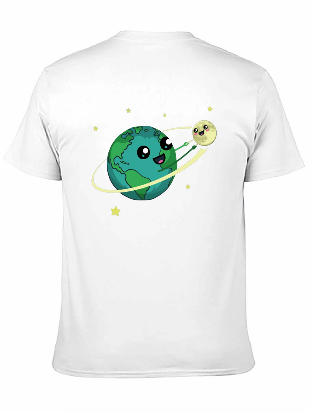 Earth & Moon Cartoon Graphic Black T-Shirt