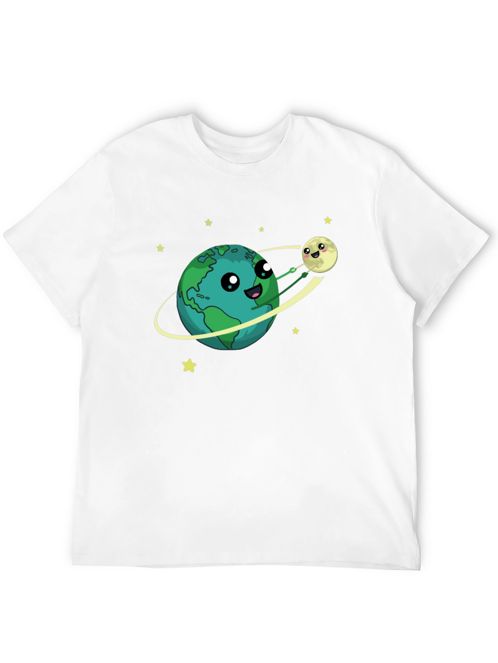 Earth & Moon Cartoon Graphic Black T-Shirt
