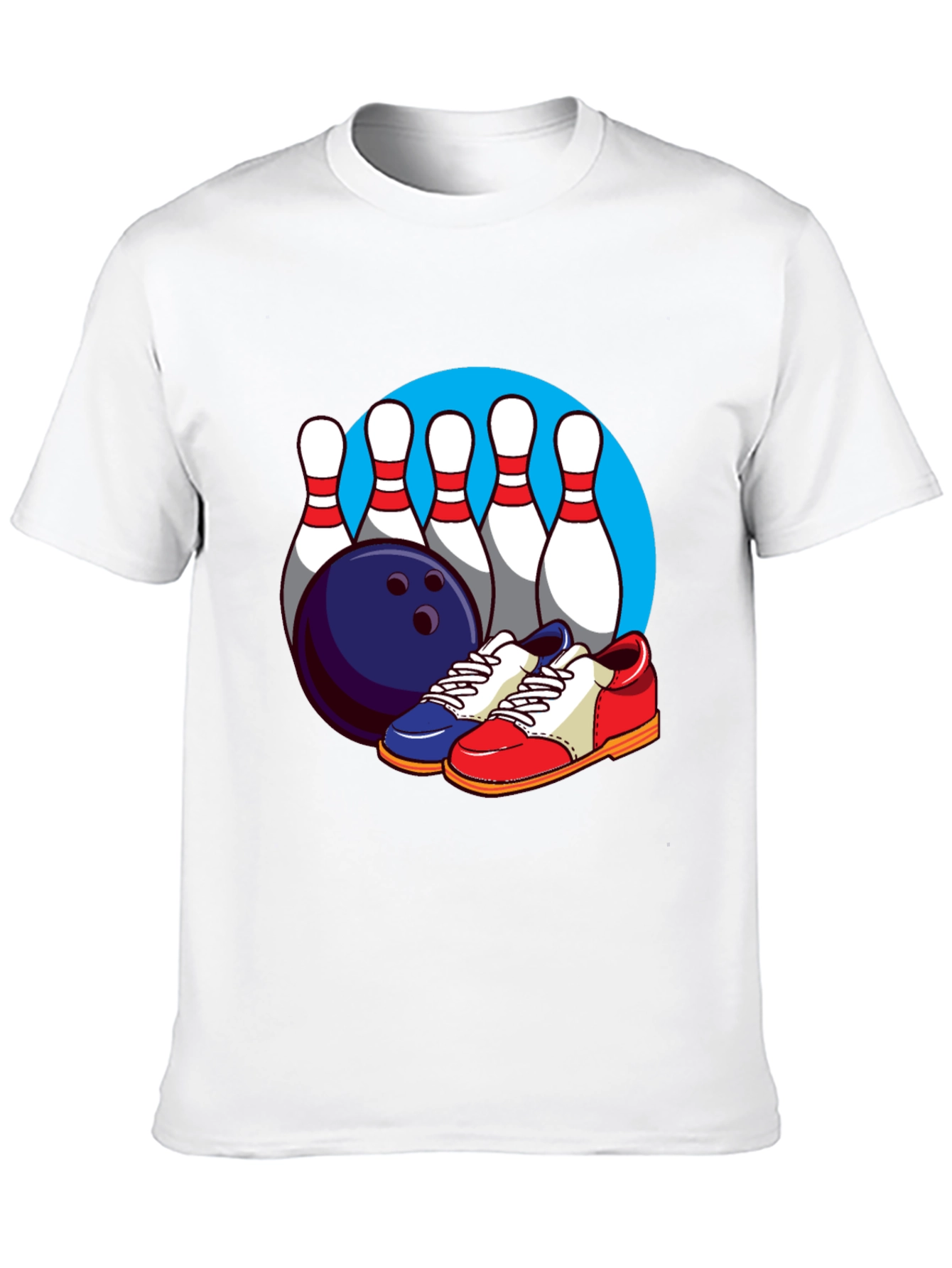 Bowling T-Shirt with Pins Ball and Shoes Graphic