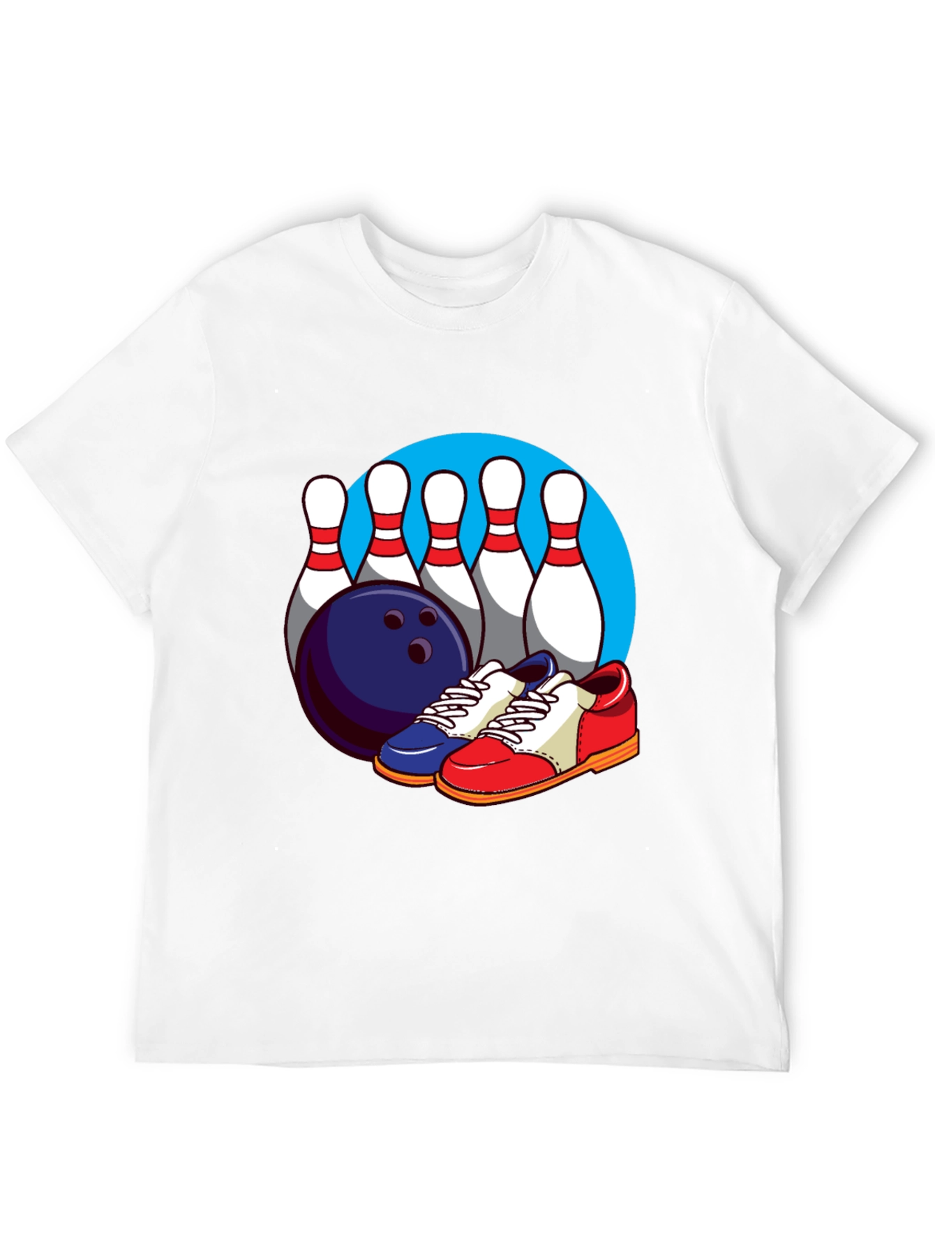 Bowling T-Shirt with Pins Ball and Shoes Graphic