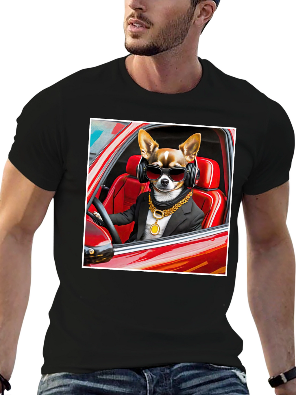 Cool Dog in Car Graphic Tee