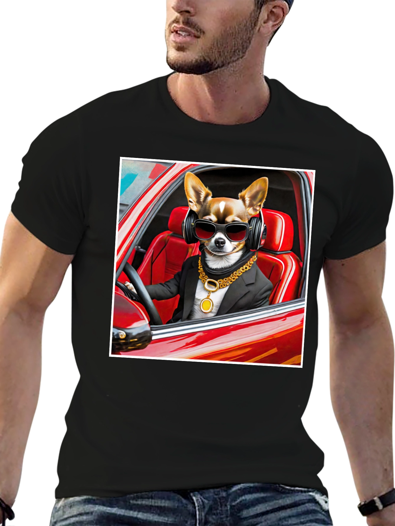 Cool Dog in Car Graphic Tee