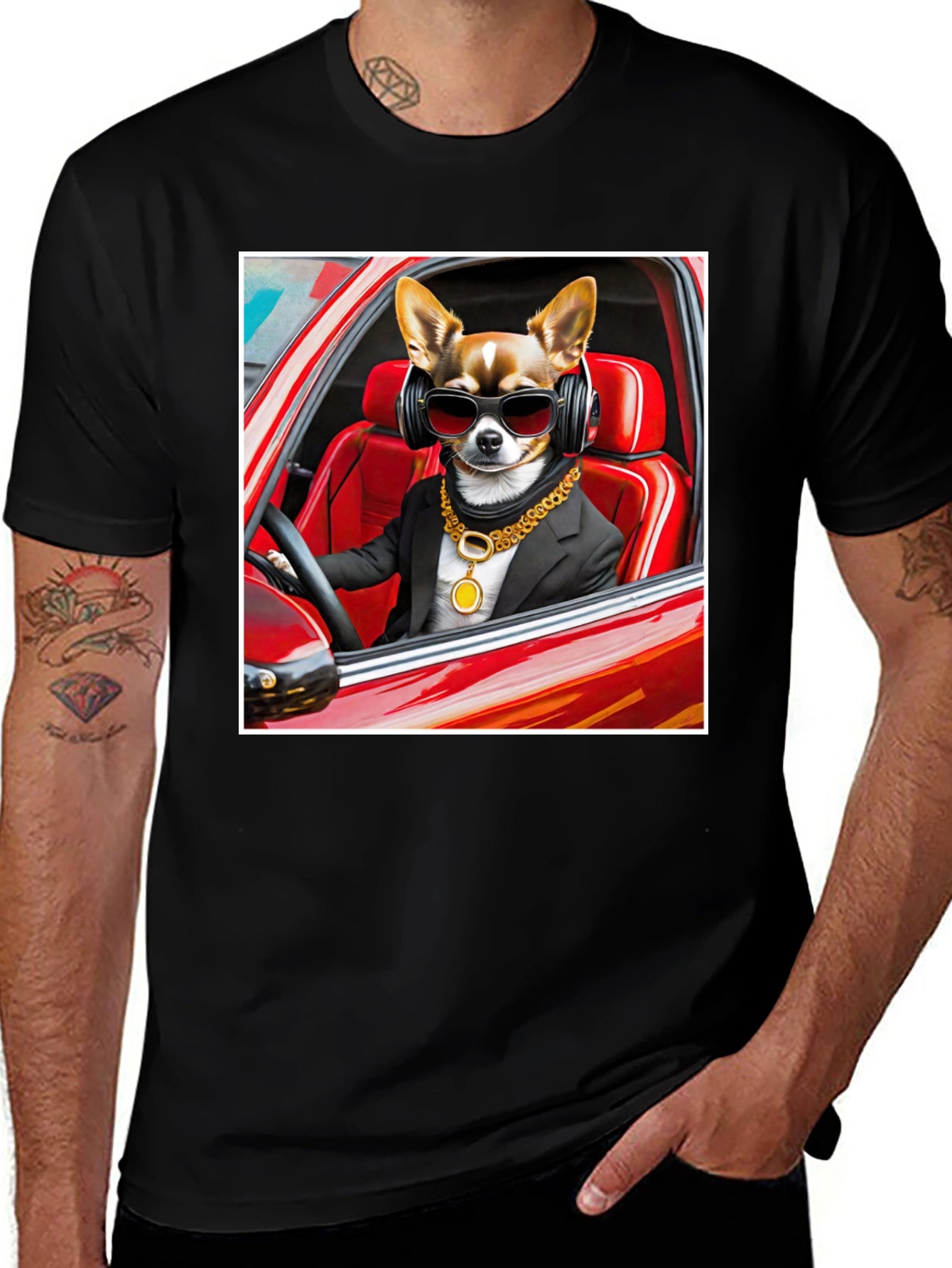 Cool Dog in Car Graphic Tee