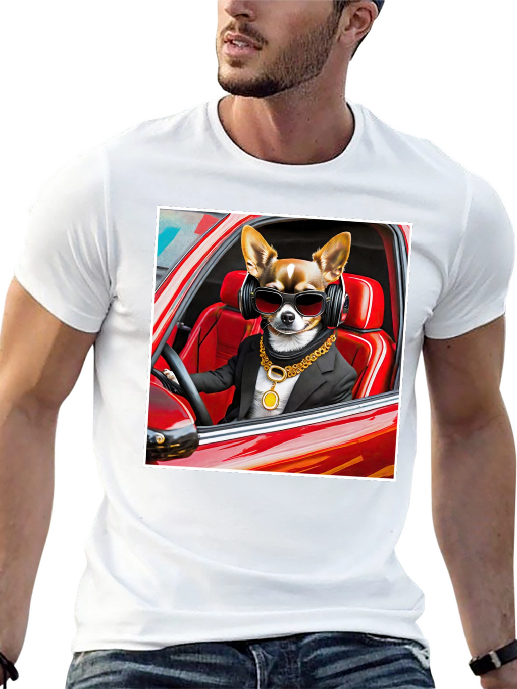 Cool Dog in Car Graphic Tee