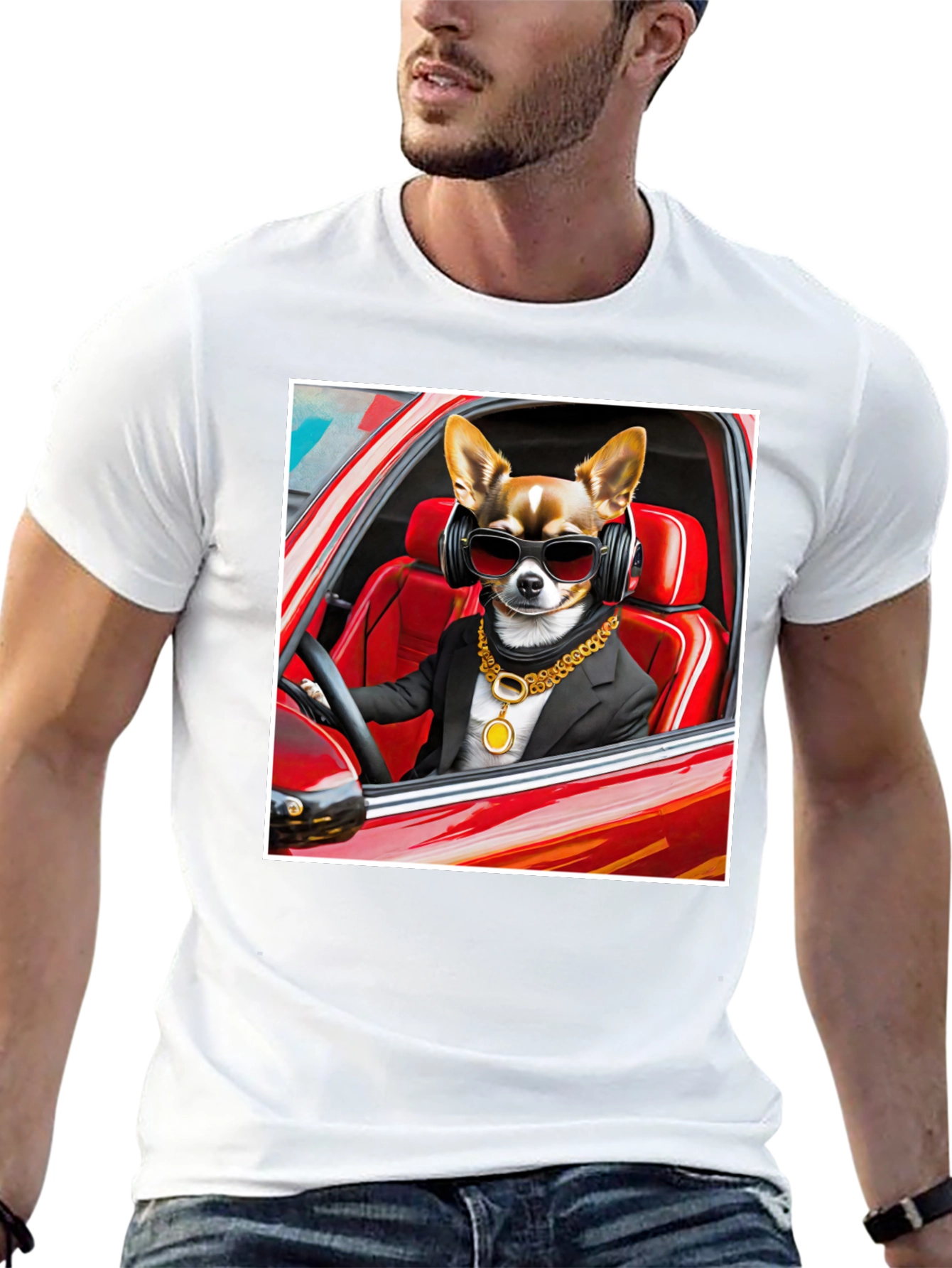 Cool Dog in Car Graphic Tee