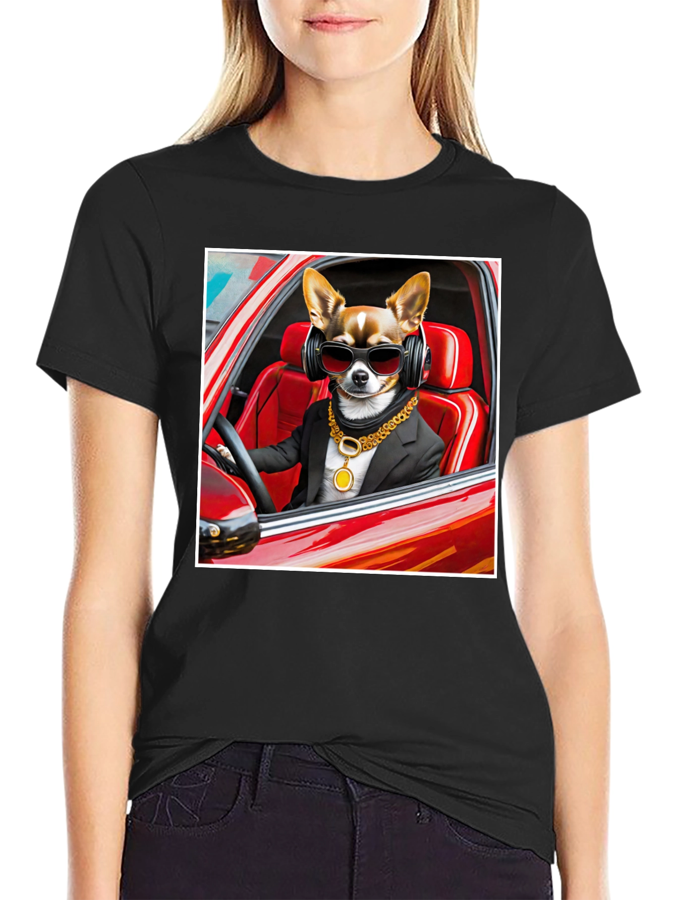 Cool Dog in Car Graphic Tee