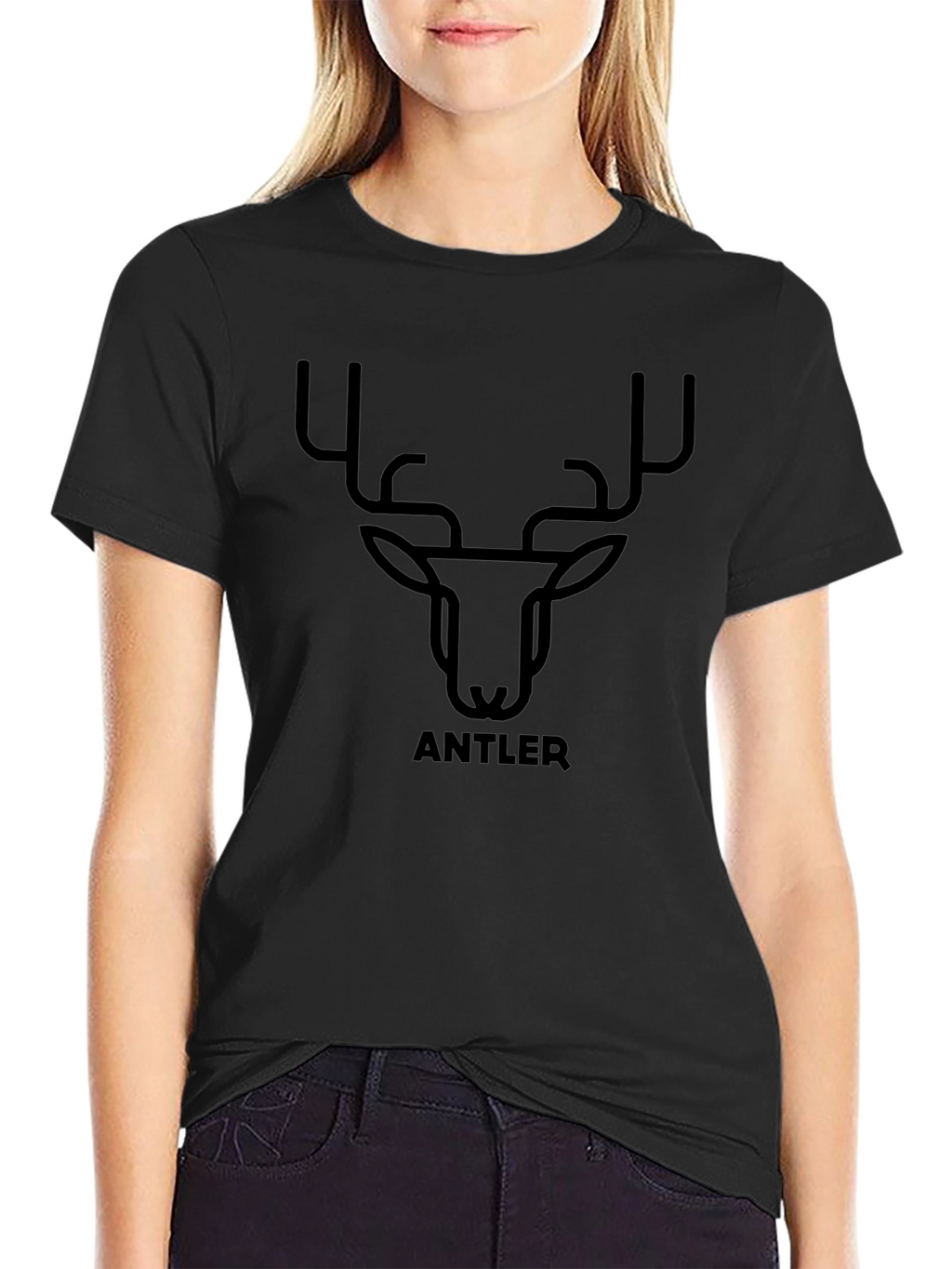Antler Graphic Print Black T-Shirt