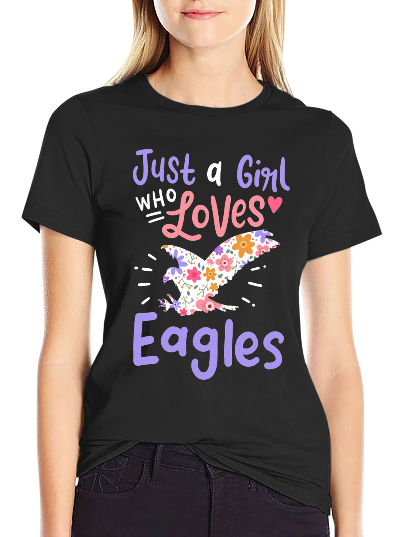 Just A Girl Who Loves Eagles Black T-Shirt