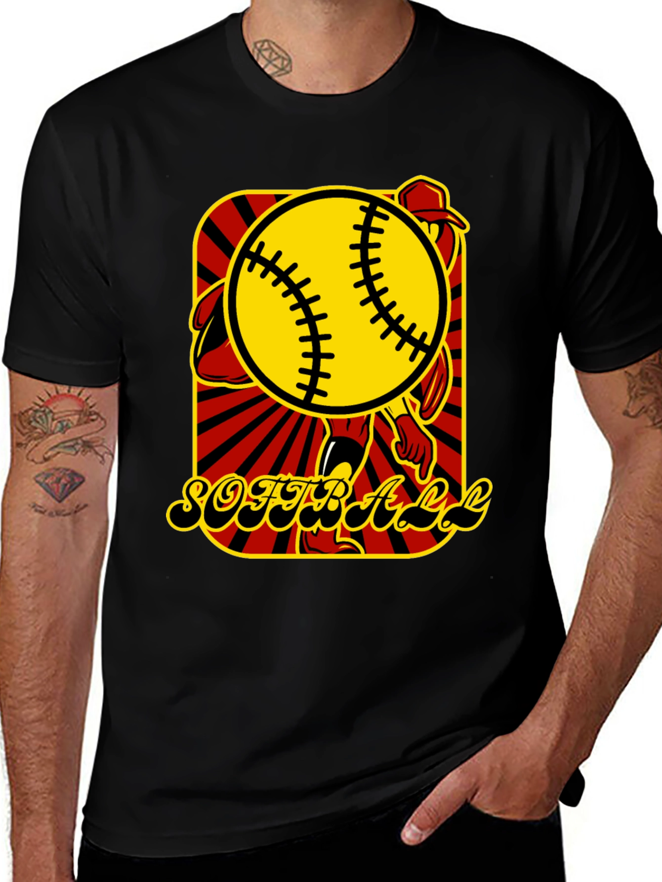 Softball Graphic T-Shirt - Black Cotton Tee