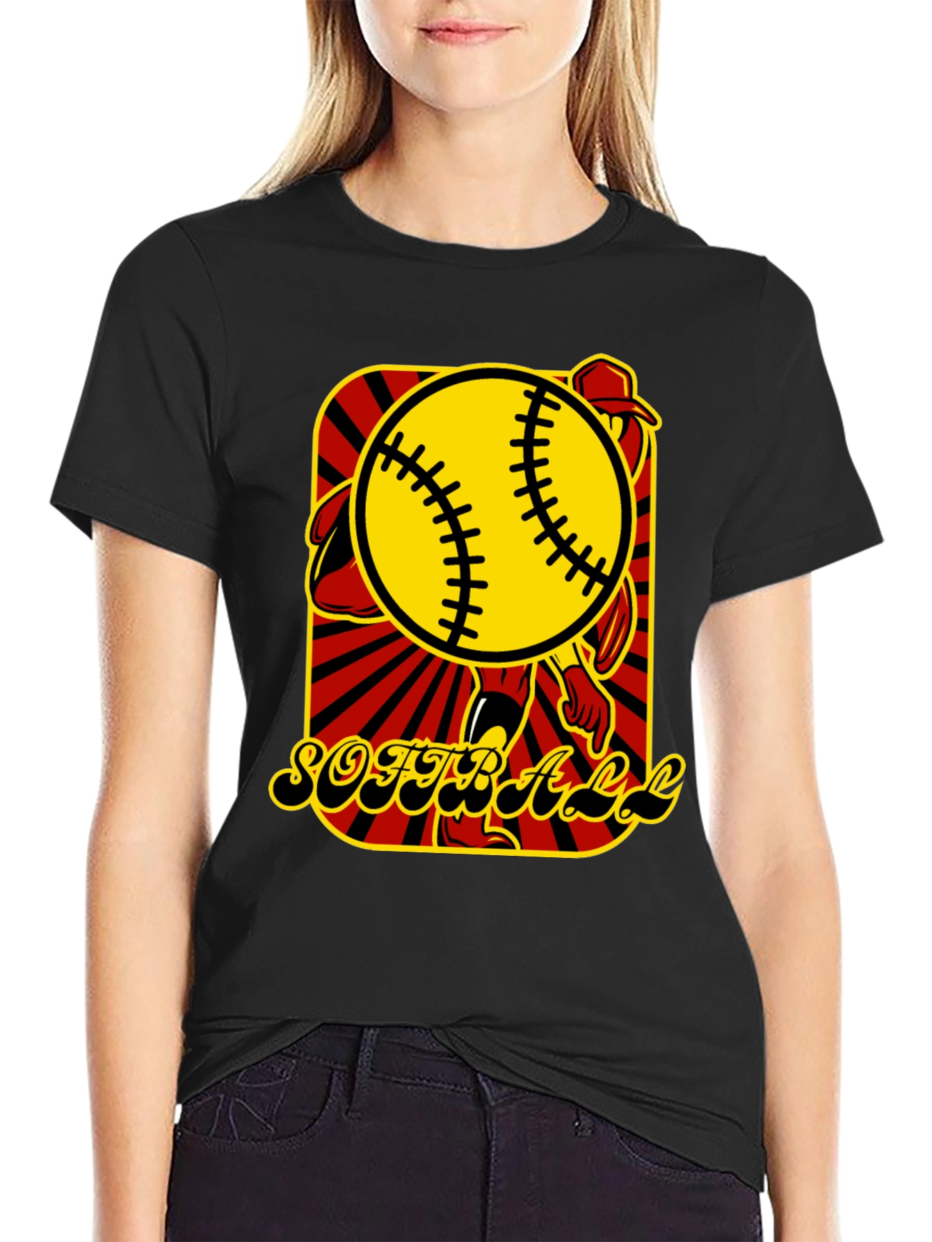 Softball Graphic T-Shirt - Black Cotton Tee