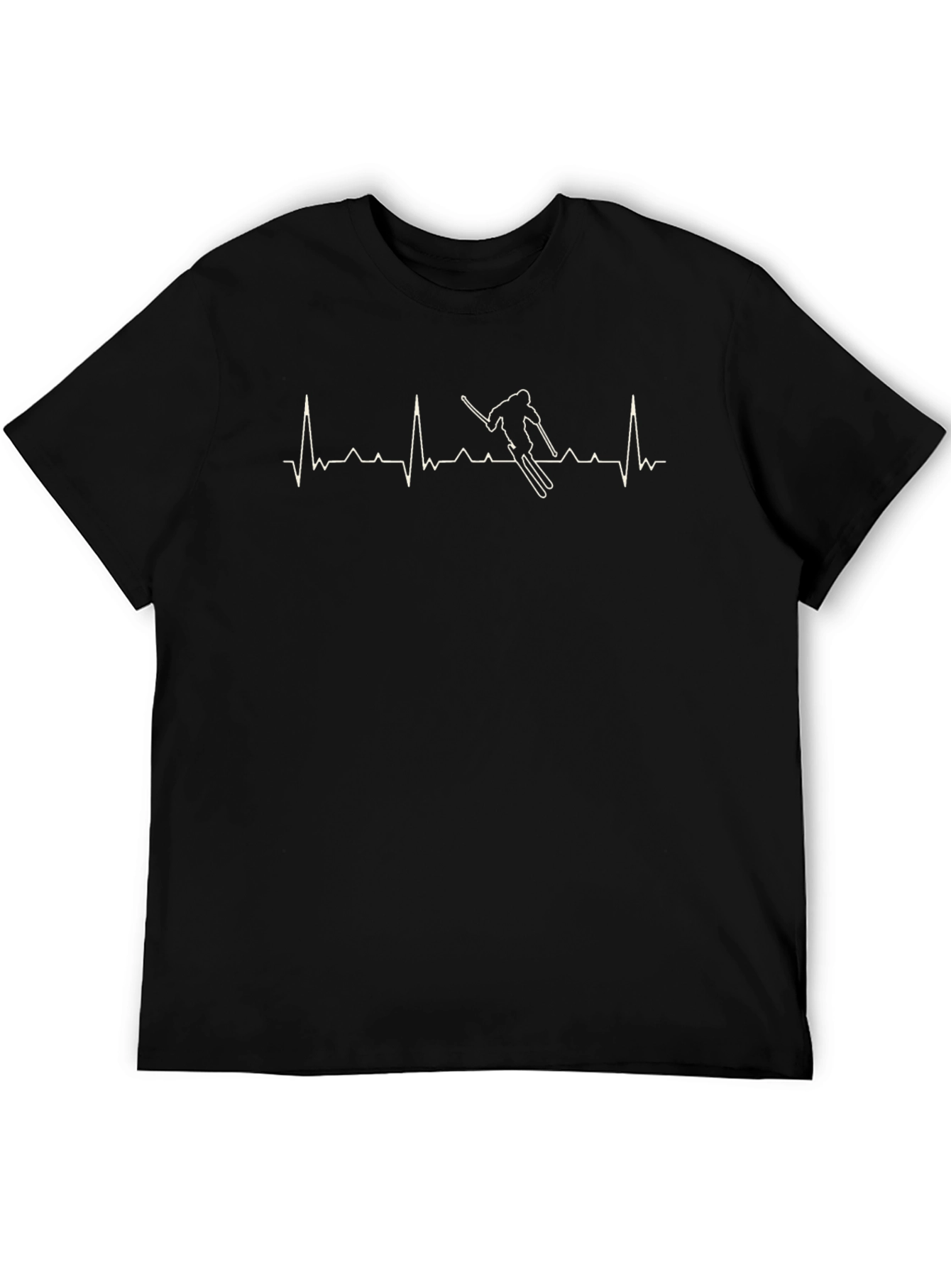 Skier Heartbeat T-Shirt - Black Cotton Tee