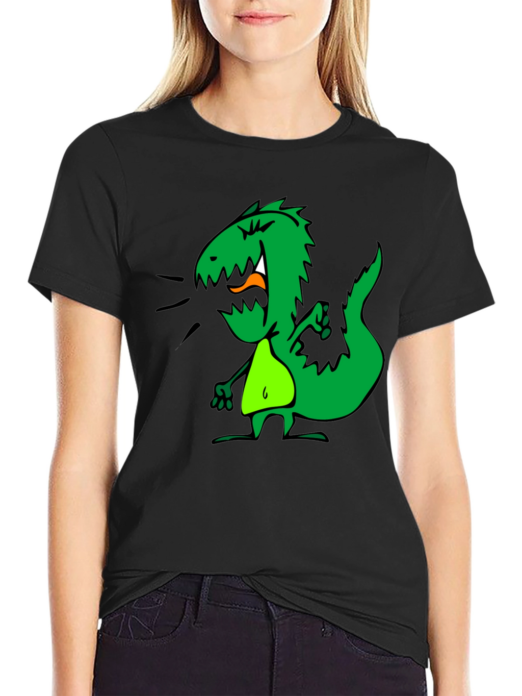 Dino Graphic Tee - Black Cotton Casual T-Shirt