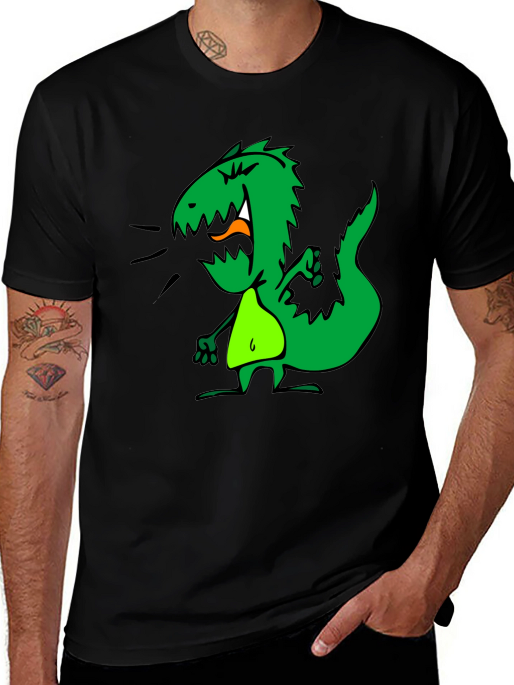 Dino Graphic Tee - Black Cotton Casual T-Shirt