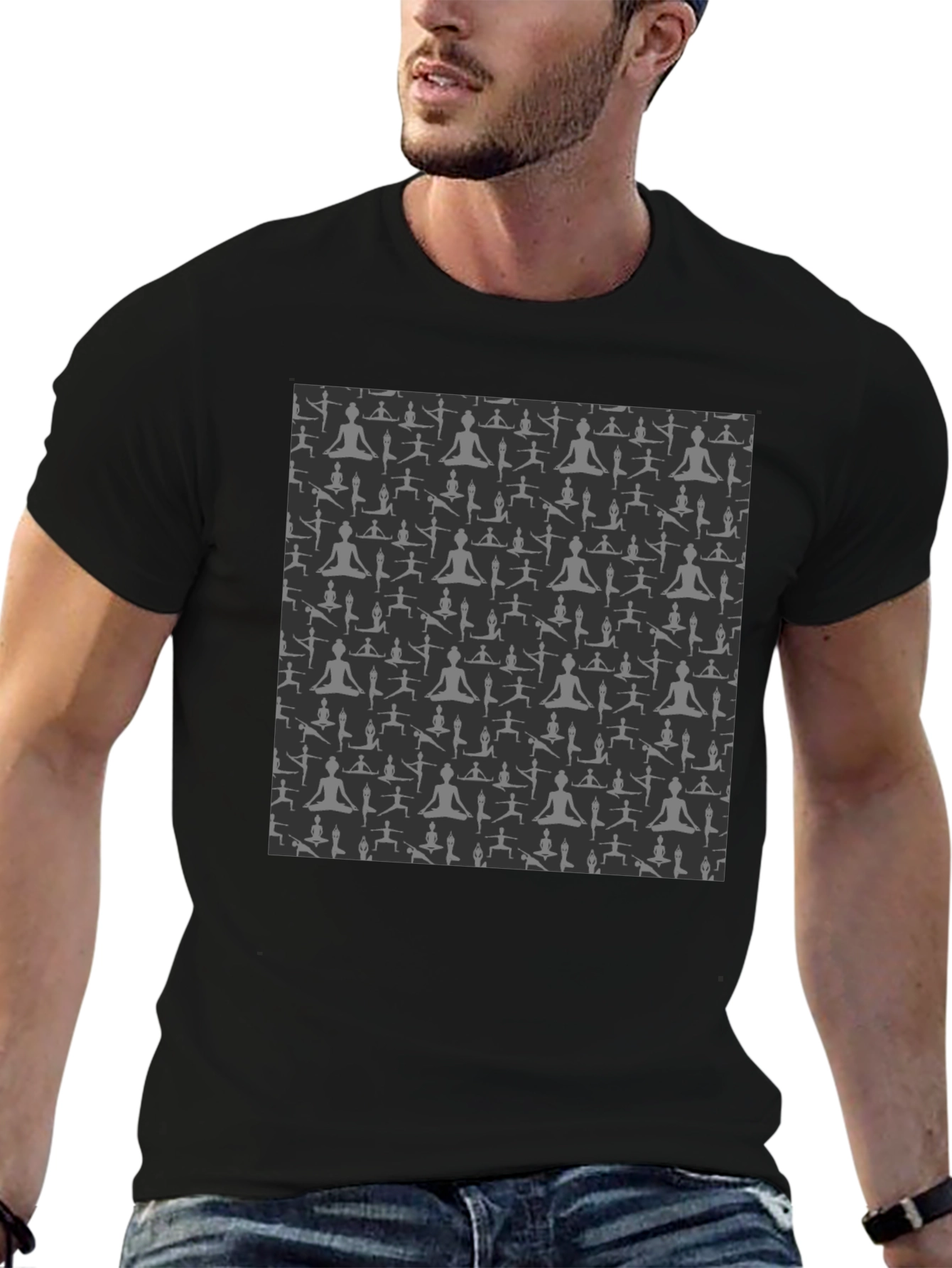 Yoga Pose Print Black T-Shirt