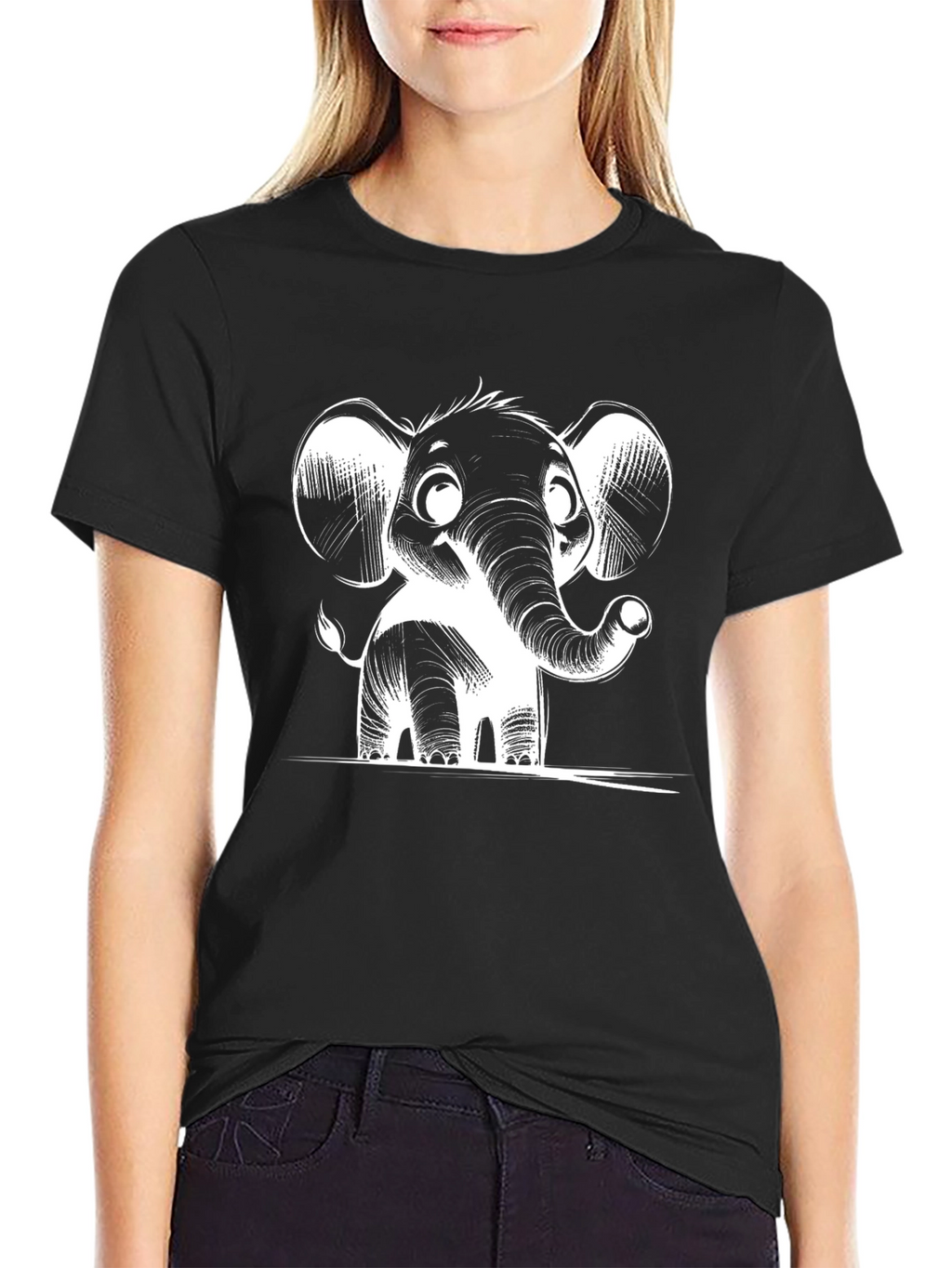 Cute Elephant Graphic Tee - Black T-Shirt