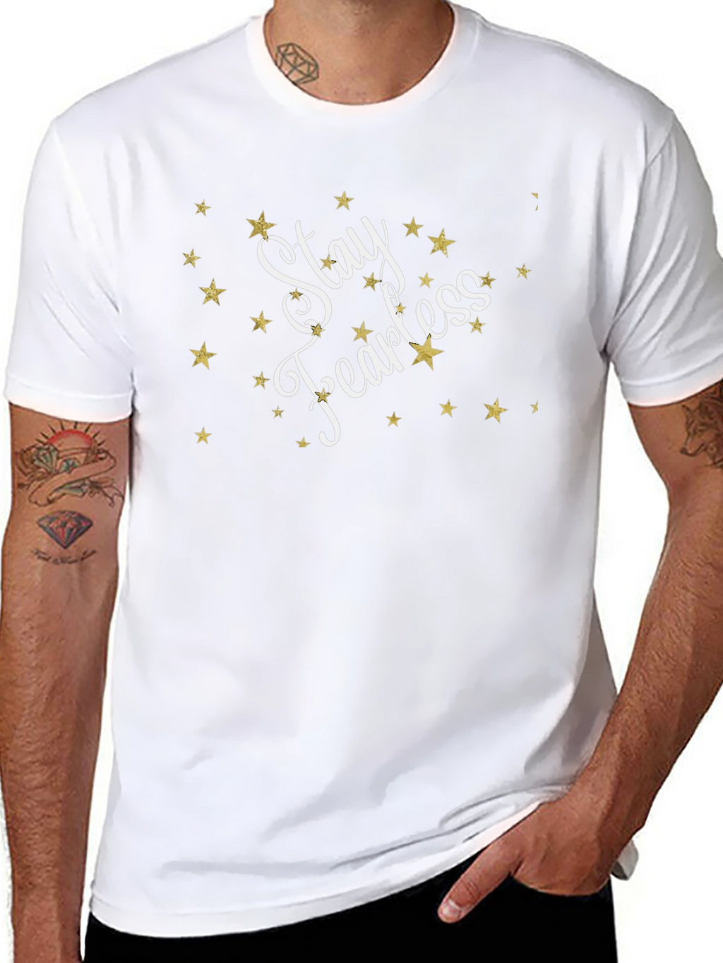 Stay Fearless Black T-Shirt with Star Accents