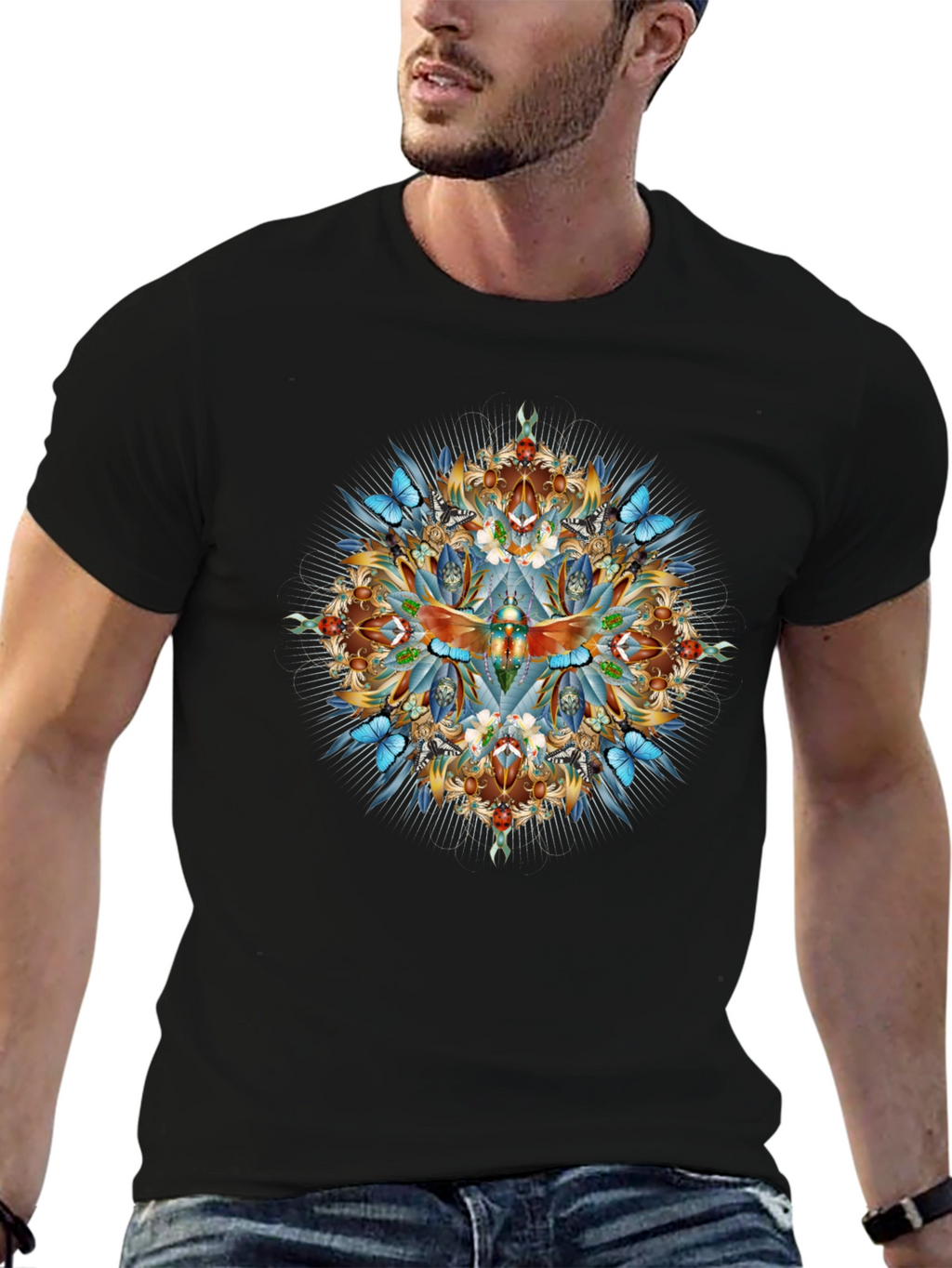 Intricate Dragonfly Graphic Print Black T-Shirt