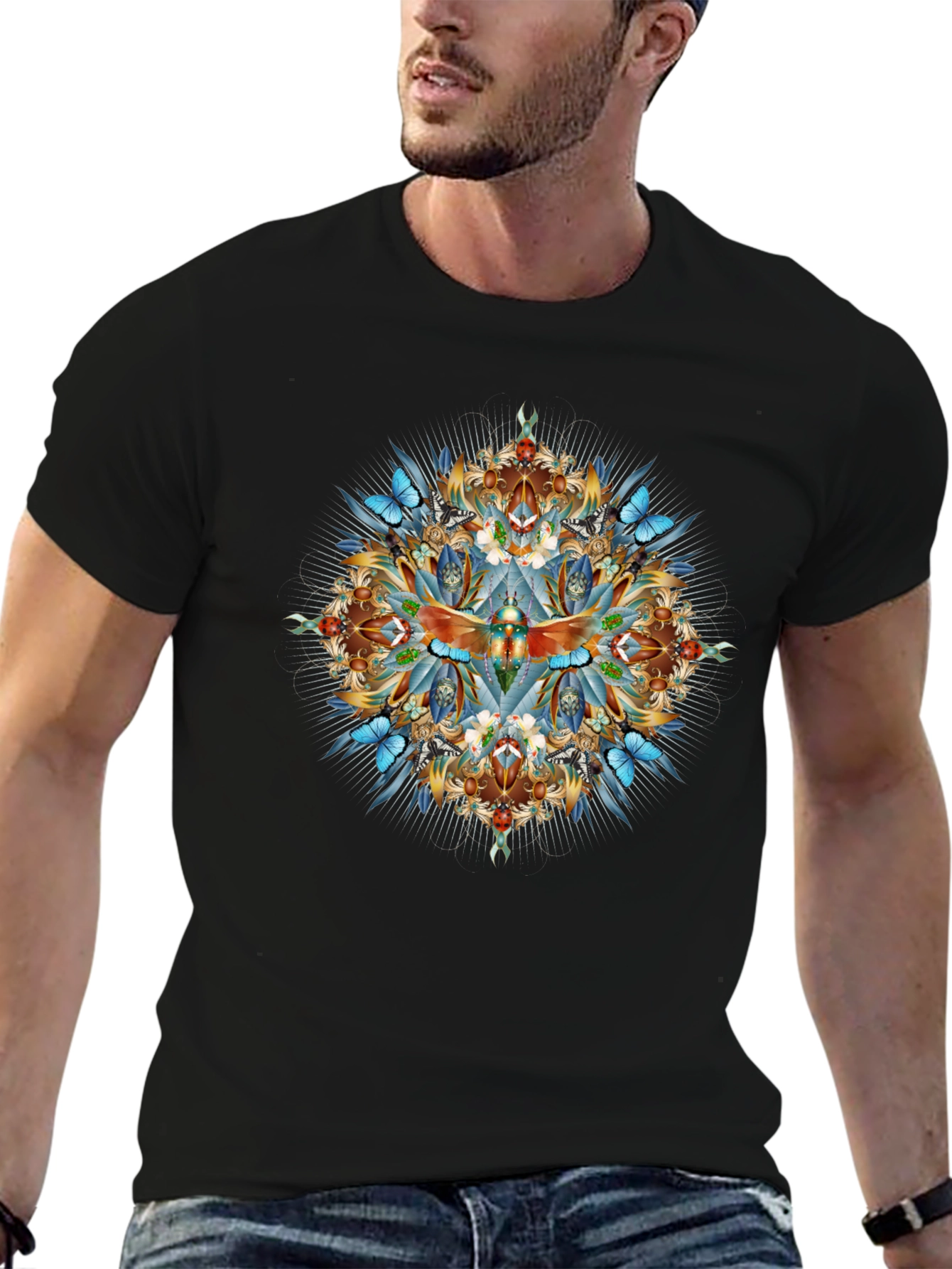 Intricate Dragonfly Graphic Print Black T-Shirt