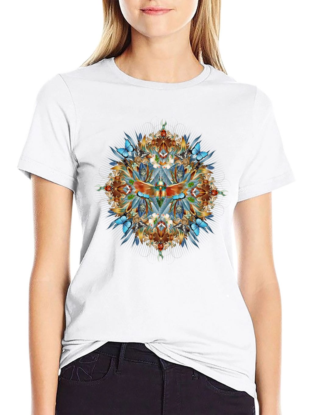 Intricate Dragonfly Graphic Print Black T-Shirt