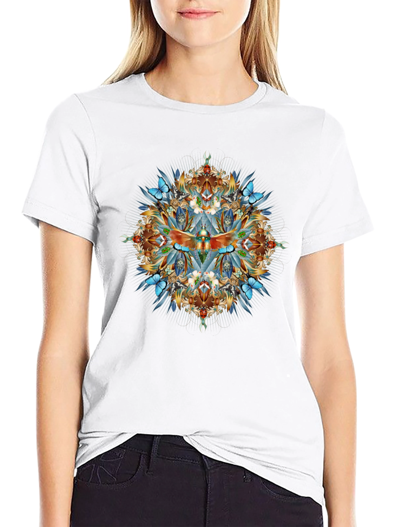 Intricate Dragonfly Graphic Print Black T-Shirt
