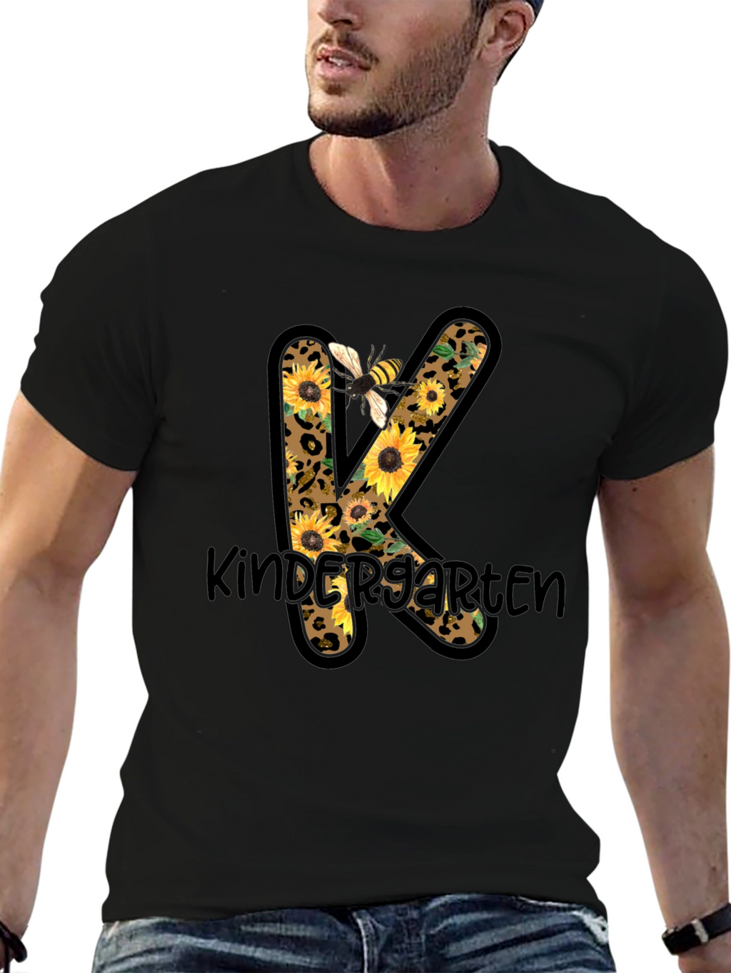 Kindergarten Sunflower Bee Leopard Print T-Shirt