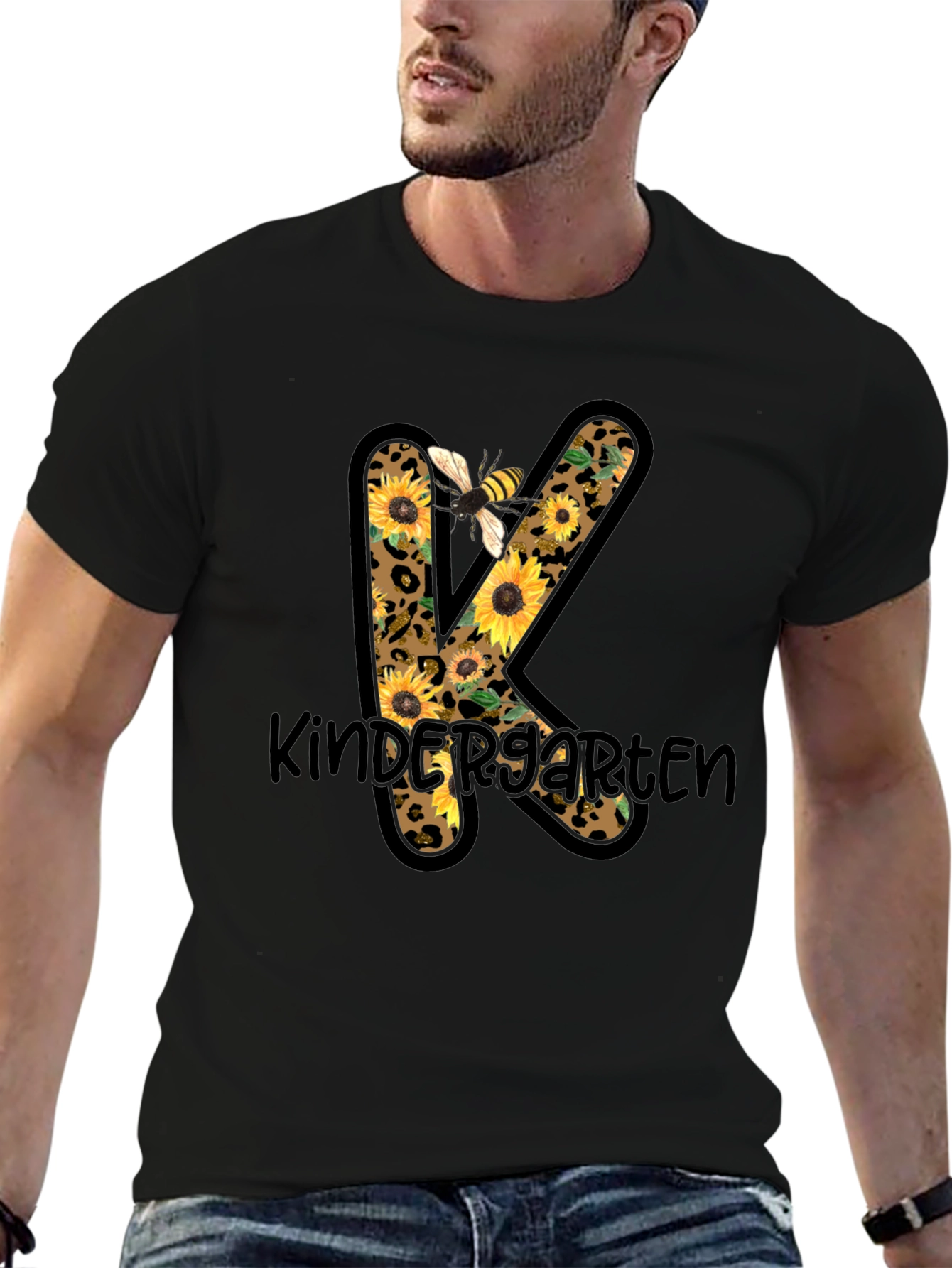 Kindergarten Sunflower Bee Leopard Print T-Shirt