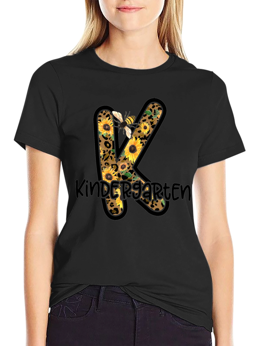 Kindergarten Sunflower Bee Leopard Print T-Shirt