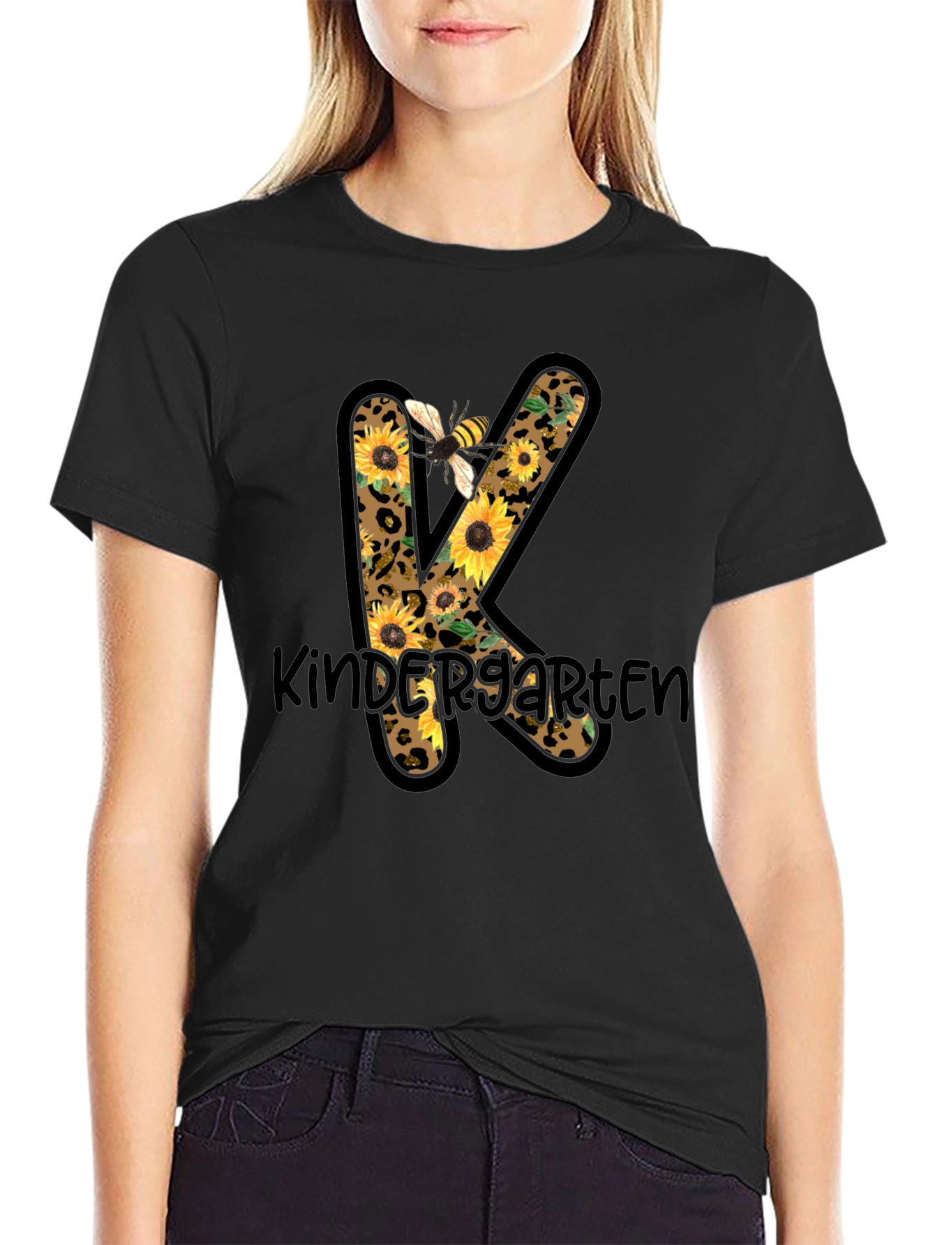 Kindergarten Sunflower Bee Leopard Print T-Shirt