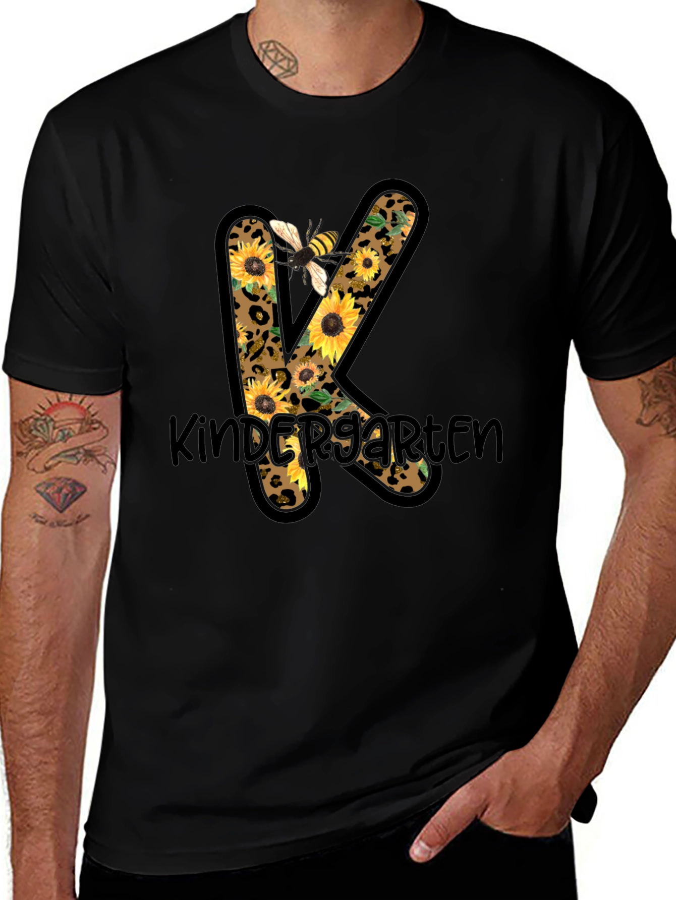 Kindergarten Sunflower Bee Leopard Print T-Shirt